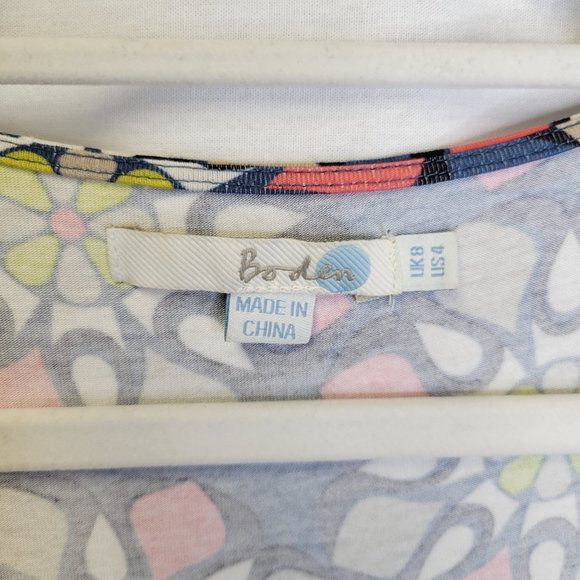 Boden Women's Size 4 Tank Top Blue Pink Flowers Beaded - Picture 5 of 6